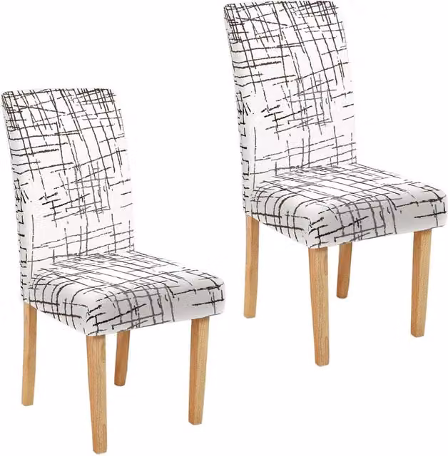 Roseley Pack of 2 Stretchable Dining Chair Covers in Blue and White Graphic Pattern