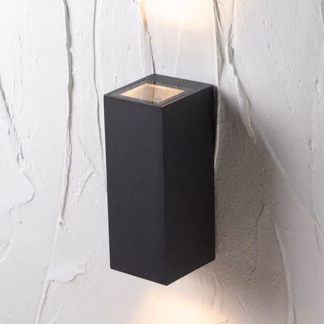 Pacific Lifestyle Metal Square Outdoor Dual Up and Down Garden Wall Light in Dark Grey