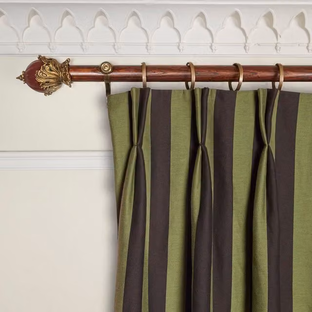 House of Hackney Camelot Stripe Jacquard Cotton Fabric Panel Curtain in Green and Black