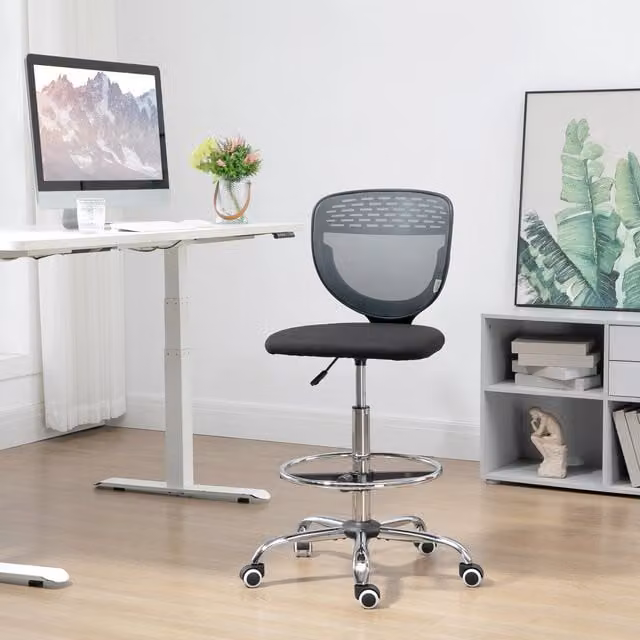 HOMCOM Vinsetto Modern Swivel Drafting Chair with Foot Ring and Castors, Grey and Black