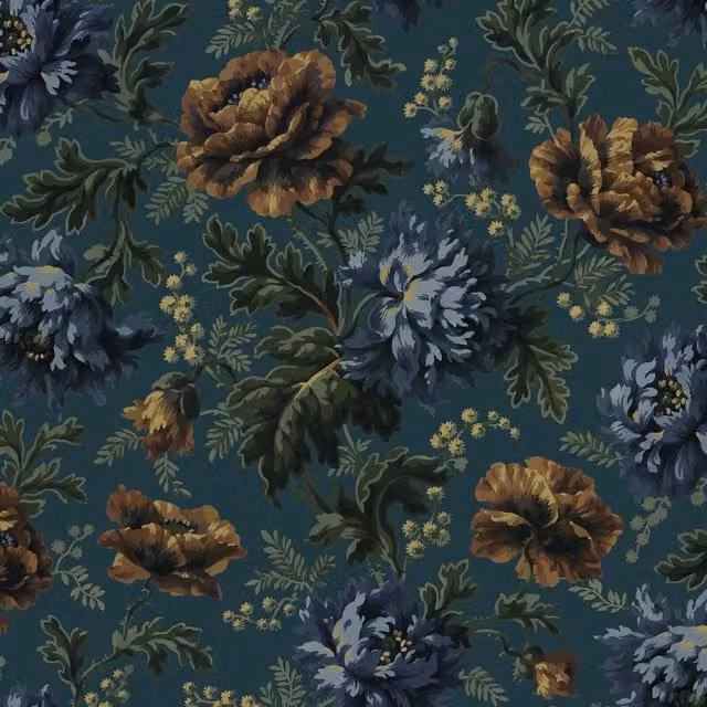 House of Hackney OPIA Botanical Floral Wallpaper in Petrol, Bronze, Green and Blue