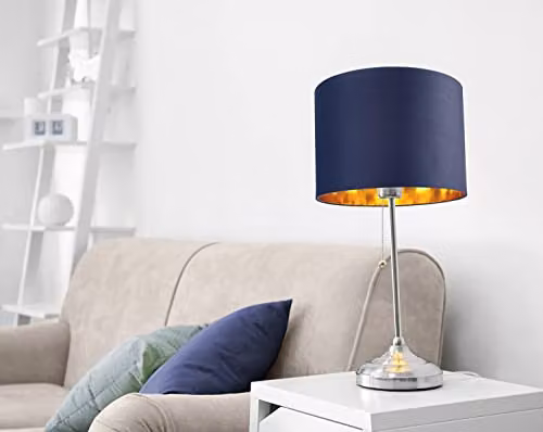 Happy Homewares Midnight Blue Cotton Circular Drum Lamp Shade with Shiny Copper Inner, Diameter: 25 cm – 4