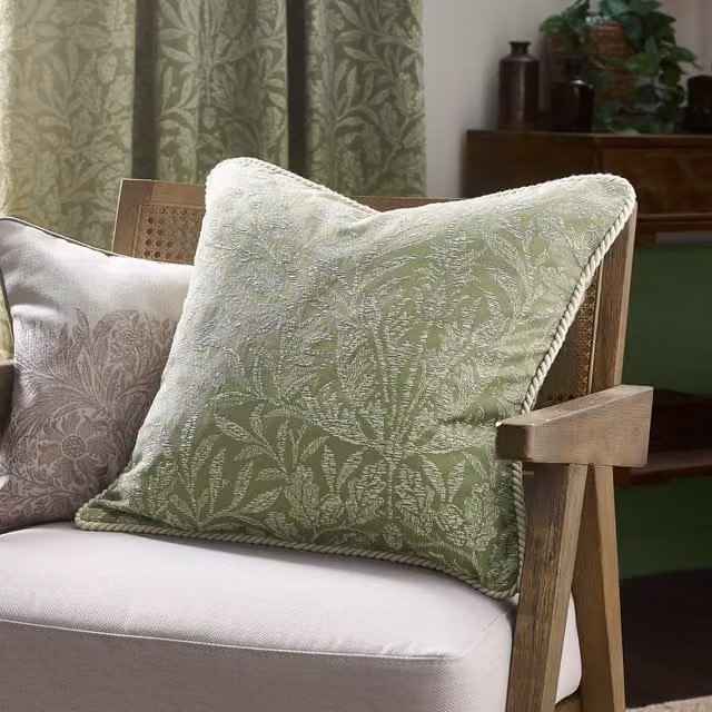 Morris & Co. Acorn Tonal Jacquard Filled Cushion, Green, W x D: 50 x 50 cm