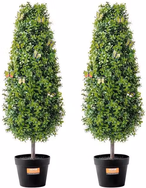 PAWNORA 2 Pack 3ft Artificial Round Boxwood Topiary Trees in Green – 1