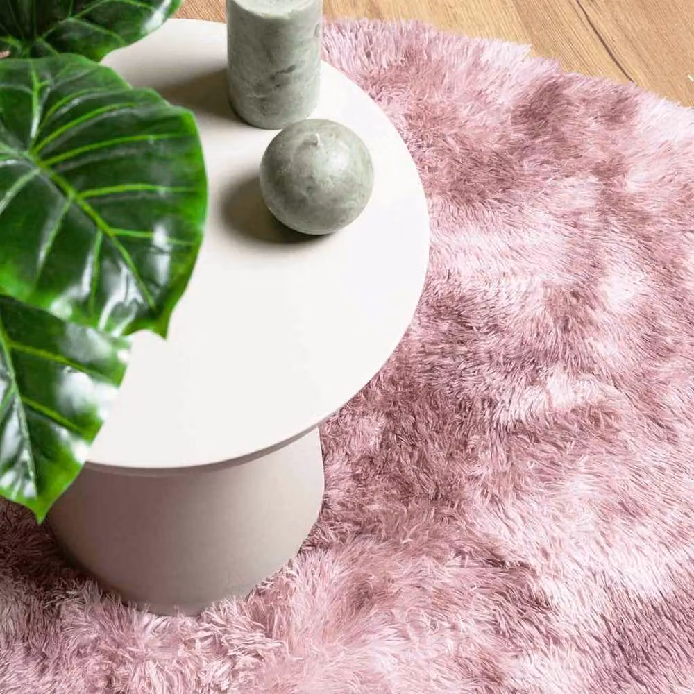 Berkfield Home Navarra Shaggy High Pile Round Rug in Dusty Pink, W/D: 240 x 240 cm – 3