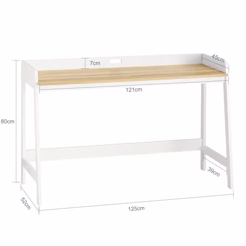 SoBuy White Computer Desk with Grommet for Home Office, W: 125 cm, D: 52 cm, H: 80 cm – 2