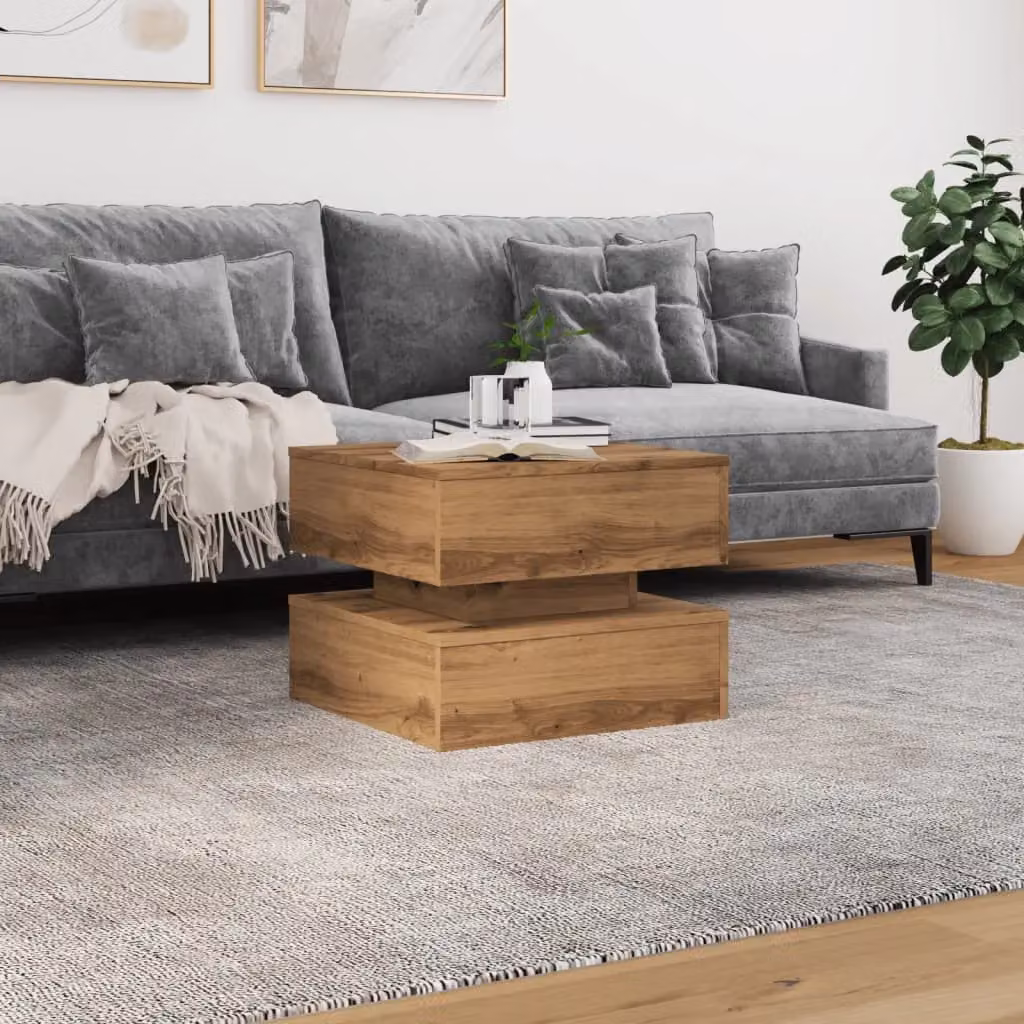Berkfield Home Artisan Oak Coffee Table with LED Lights in Brown, W/D/H: 50 x 50 x 40 cm – 2