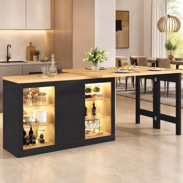 STILVORA Modern Extendable Rectangular Dining Table in Black with Glass Top, W/D/H: 120 x 60 x 74 cm