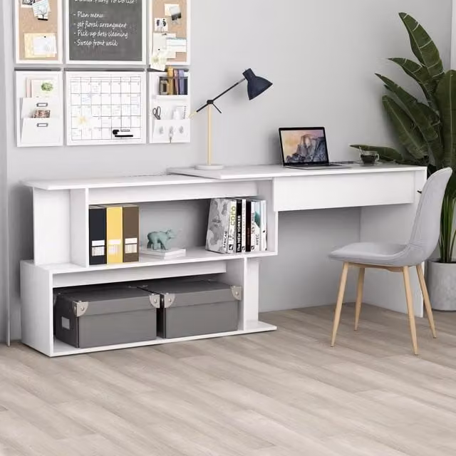 Berkfield Home Modern White Corner Desk in Engineered Wood W/D/H: 200 x 50 x 76 cm