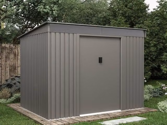 FOLCO Grey Galvanised Steel Pent Garden Shed with Sliding Doors and Side Vent, 4.77 m2