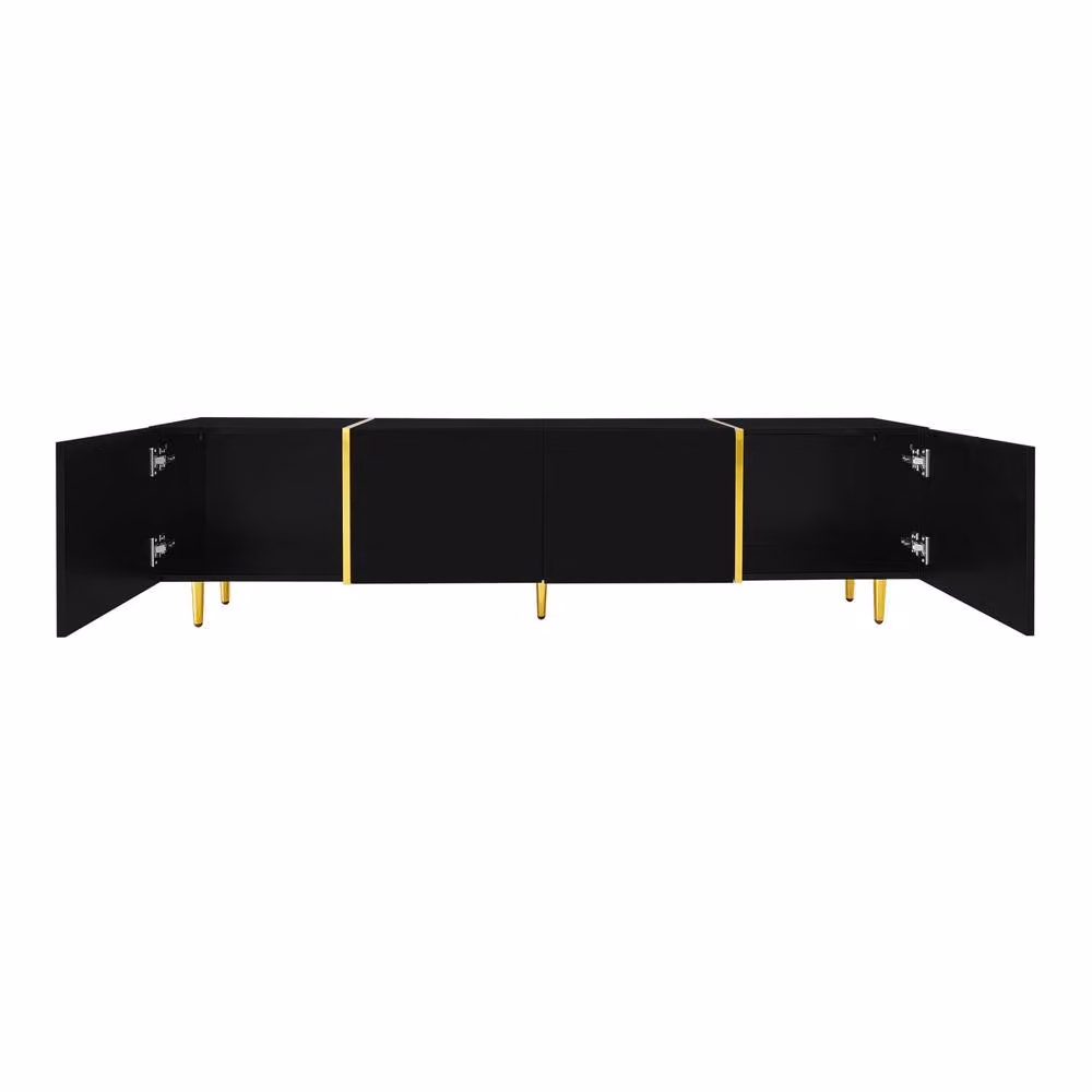 Rolipo Modern Black and Gold High Gloss TV Cabinet with 4 Doors, Width: 170 cm – 4
