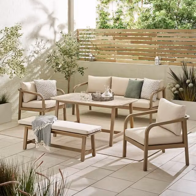 FurnitureboxUK Lydiard 8 Seat Garden Diner Set in Natural Light Wood and Beige Acacia Wood