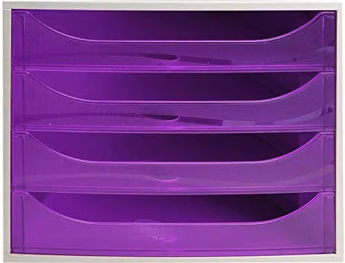 Exacompta EcoBox Stackable 4-Drawer Document Set for A4+ Documents, Purple, W: 24.8 cm, D: 28.4 cm, H: 23.4 cm