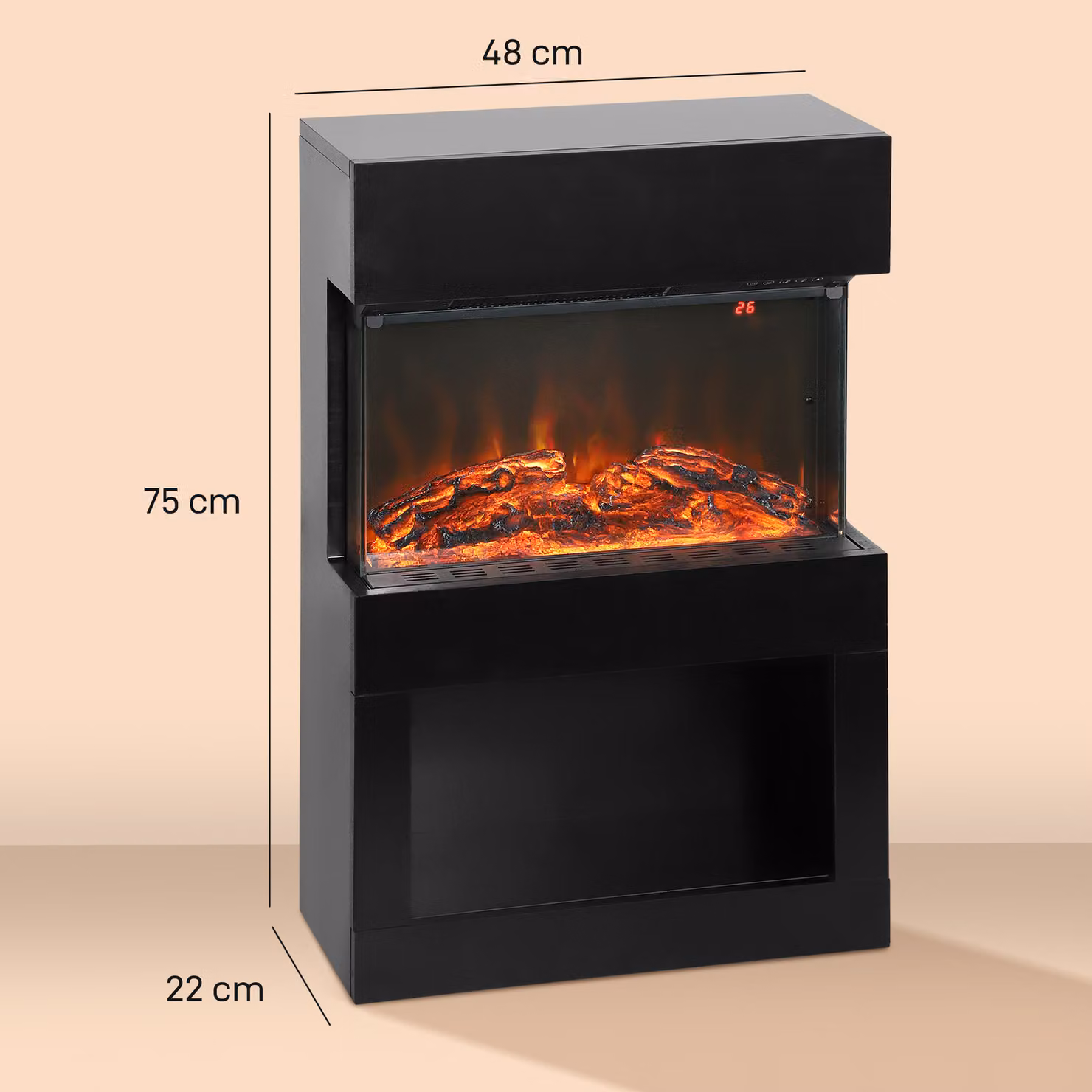 HOMCOM Black Electric Fireplace with 3D Flame Effect, 6 Colours and 3 Brightness Levels, 2000W Mantel Design with 3-Sided View and Remote Control – 3