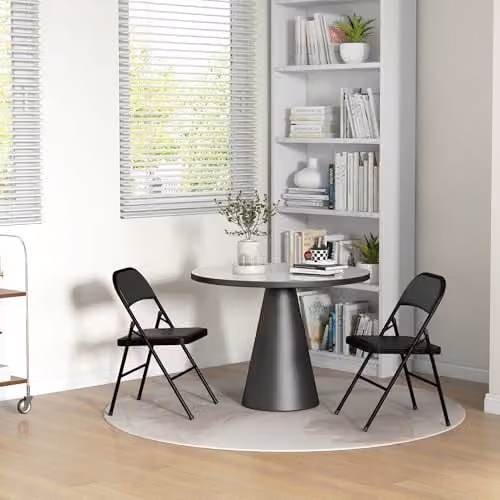HOMCOM Set of 2 Black Padded Folding Chairs with Synthetic Leather Cushioned Seats and Metal Frame – 6
