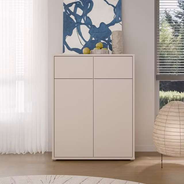 Furniture To Go Alice Springs Modern Storage Cabinet with 2 Doors and 2 Drawers in Sand