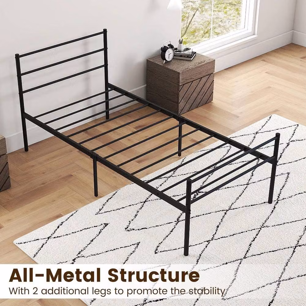 KORVIXA Single Size Metal Bed Frame with Footboard in Black, W/D/H: 90 x 200 cm – 4