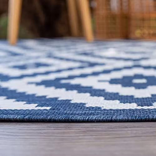 THE RUGS Geometric Diamond Indoor Outdoor Rug, Blue and White, W/D/H: 120 x 170 cm – 9