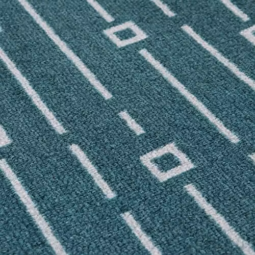 JVL Savio Geometric Machine Washable Non-Slip Runner Mat, Petrol and Grey, W: 57 cm, L: 150 cm – 5