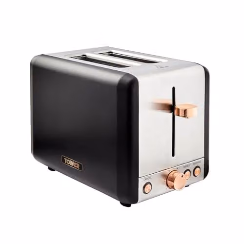 Tower Cavaletto 2-Slice Toaster, Black and Gold Stainless Steel, 850W – 1
