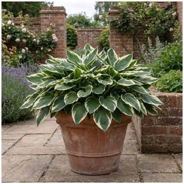 Plants By Post Hosta Patriot Variegated Shade Perennial, Green and White, 2L Pot