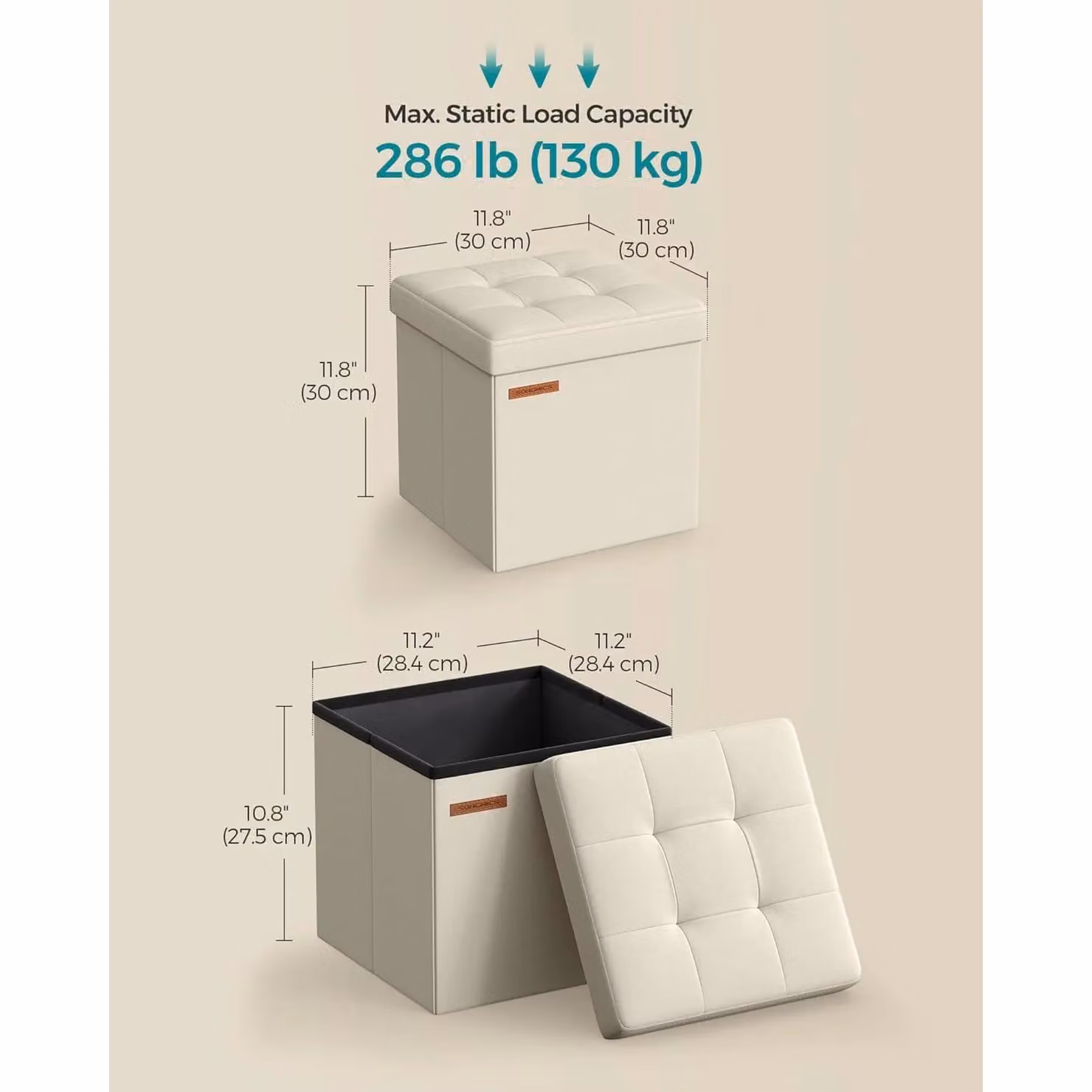 SONGMICS Small Foldable Storage Ottoman Foot Rest in Light Sand – 2
