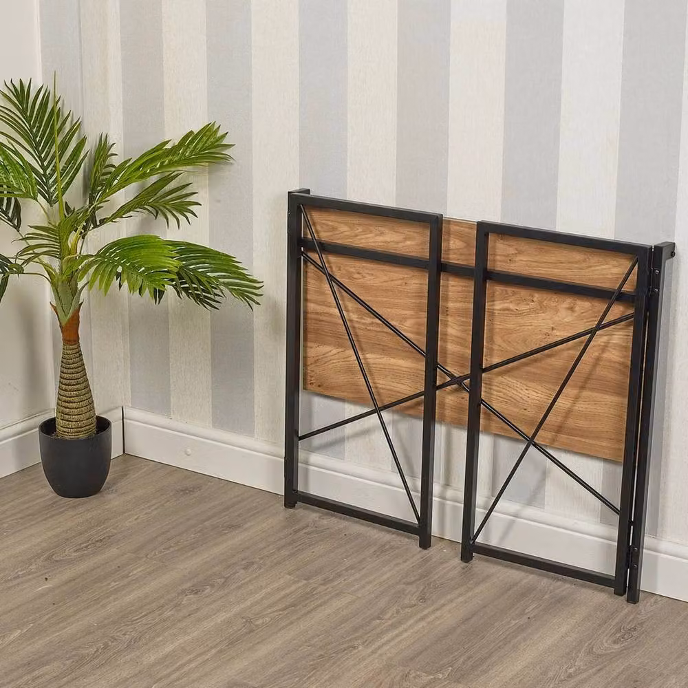 FORGEVIO Oak Wooden Folding Computer Desk with Steel Legs in Brown, W/D/H: 120 x 60 x 74 cm (Note: Dimensions provided in prompt were incomplete for W/D/H, using available data points 45, 74, 90 as reference for a standard desk size is not allowed per ins – 3