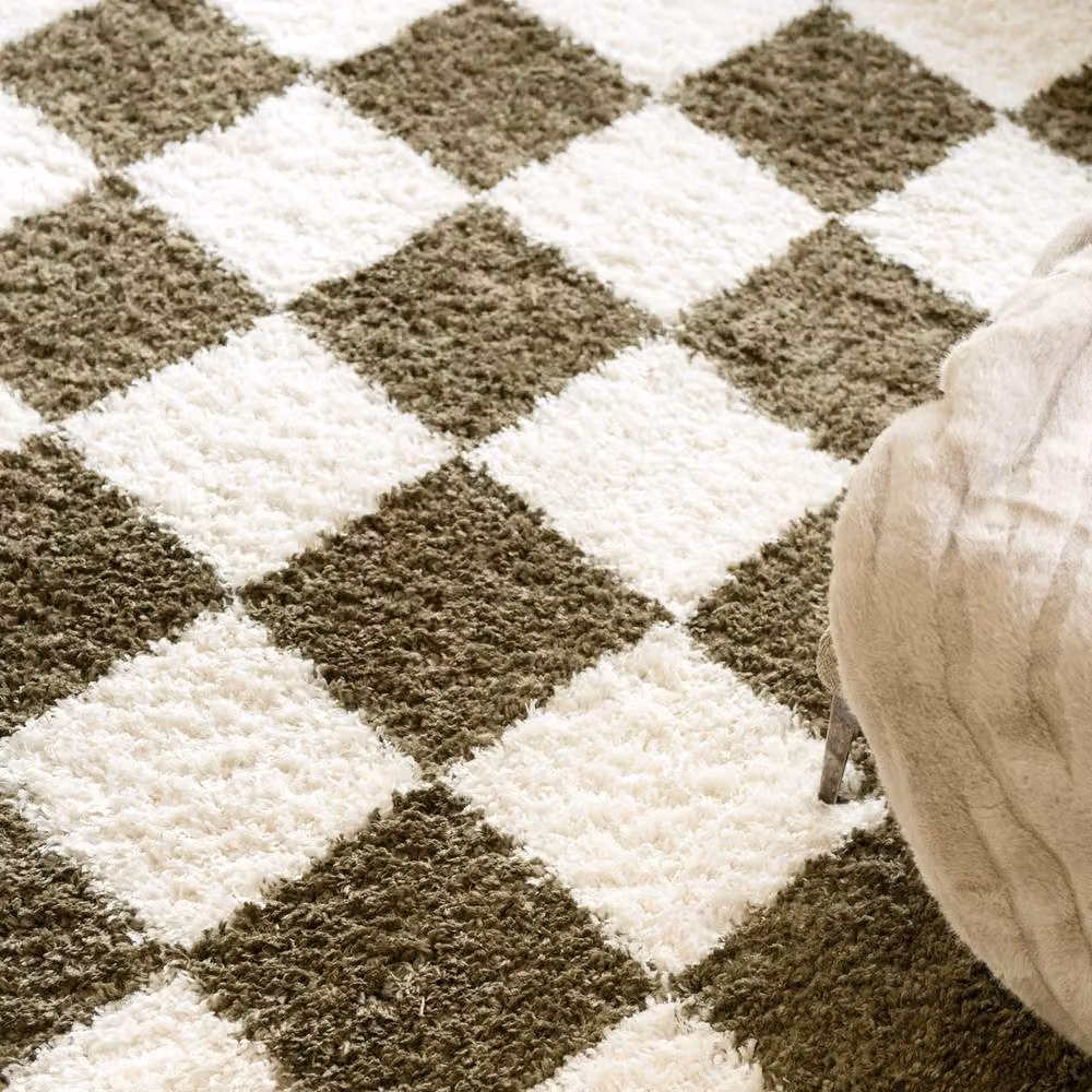 Kukoon Cream Checkerboard Shaggy Rug, W: 120 cm, L: 170 cm – 6