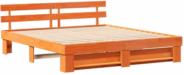 Berkfield Home Solid Pine Wood Bed with Headboard in Brown 200 x 200 cm – 1