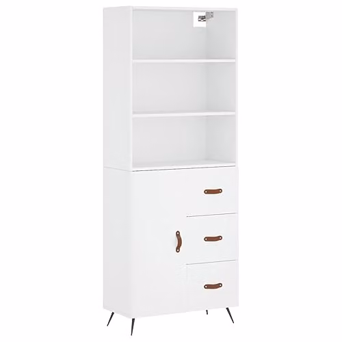 vidaXL Modern White Highboard with Internal Shelves and Drawers, W/D/H: 69.5 x 34 x 180 cm