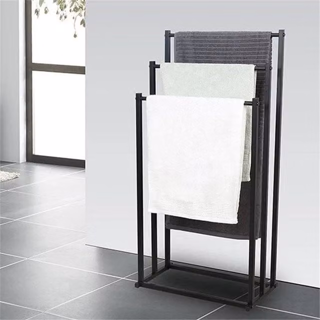 EONLION Freestanding Metal Bathroom Drying Rail Rack Storage Stand in Black
