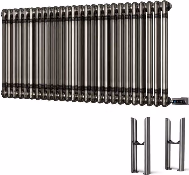 Alpha Raw Metal 2 Column Electric Radiator in Silver, H: 116.4 cm, W: 60 cm, 1200W