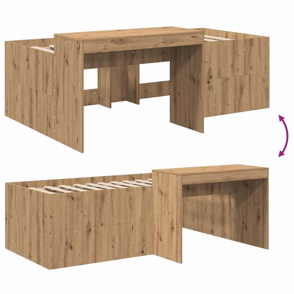 Berkfield Home Kids High Bed Frame with Desk in Artisan Oak Brown, W: 75 cm x L: 190 cm – 4