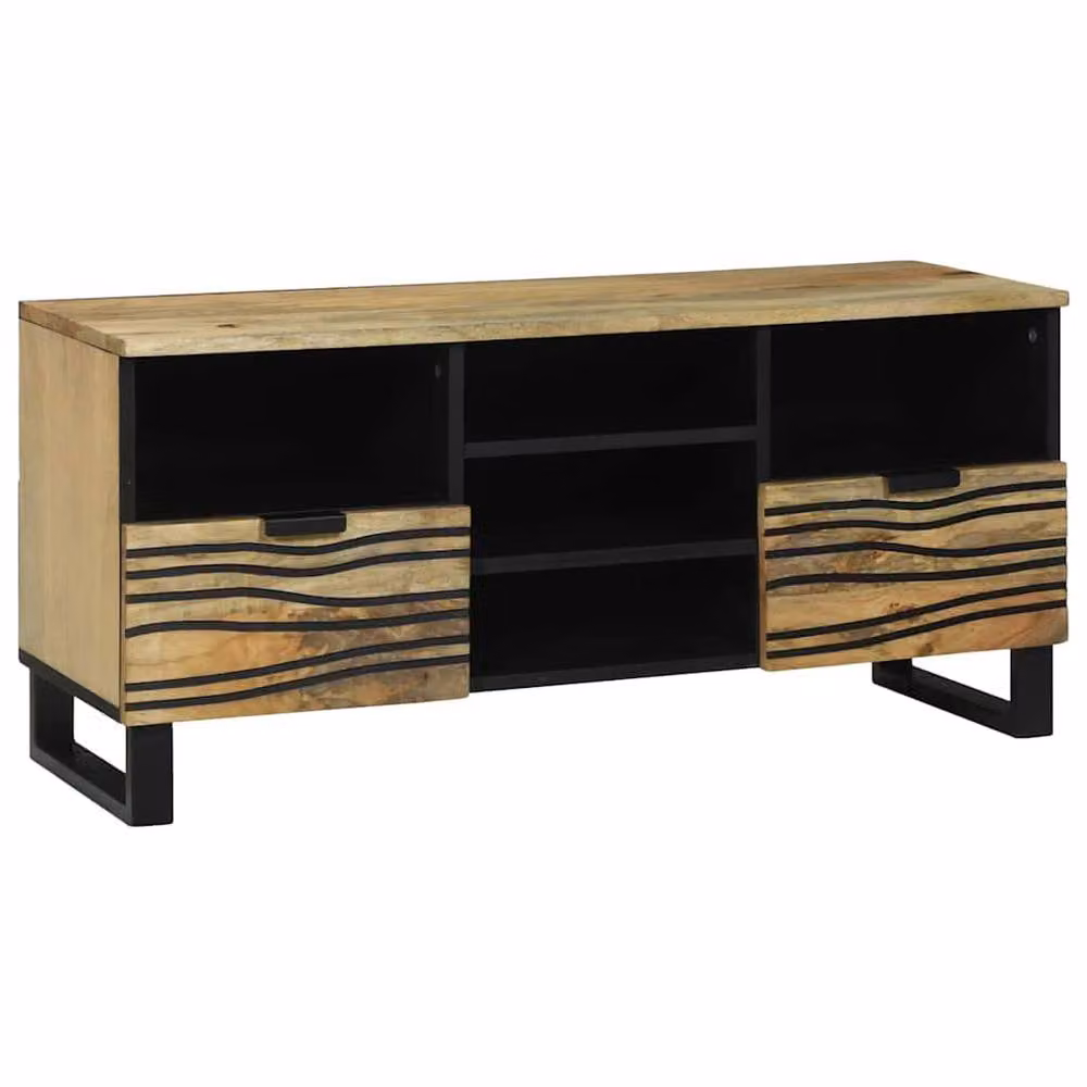 Berkfield Home TV Cabinet in Beige, Solid Mango Wood, W: 100 cm, D: 33.5 cm, H: 46 cm – 2