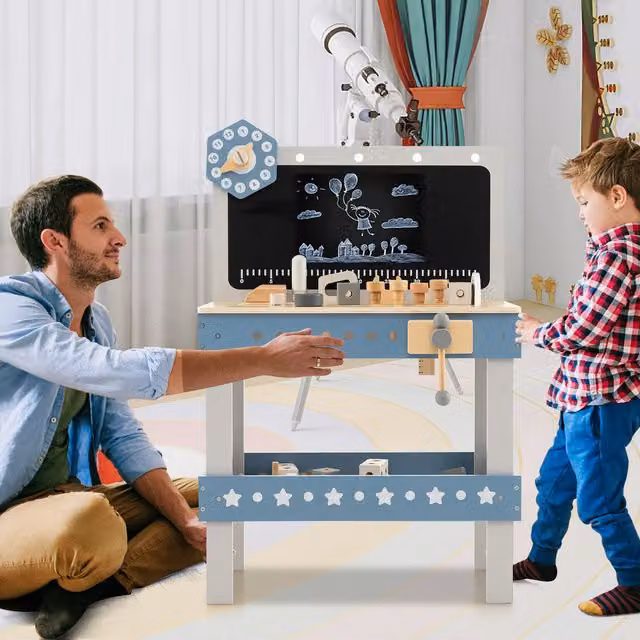 Costway Kids Play Tool Workbench Set in Blue