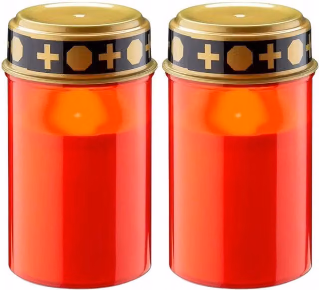 GEEZY Set of 2 Red LED Grave Candles with Flickering Light Effect, Battery Operated for Outdoor Use