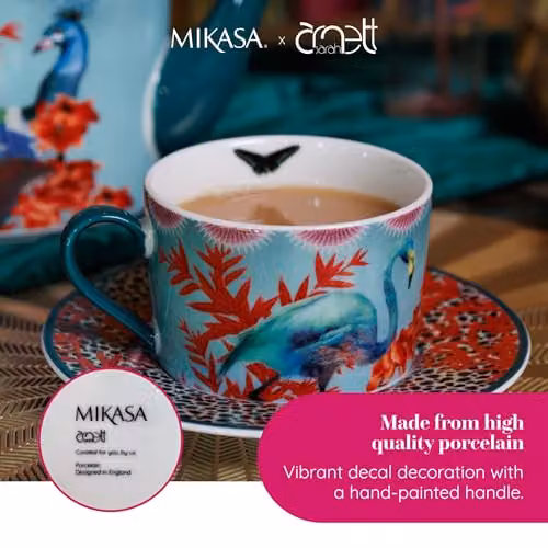 Mikasa Sarah Arnett Porcelain Tea Cup and Saucer Set, 250ml, Multicolour and White – 4