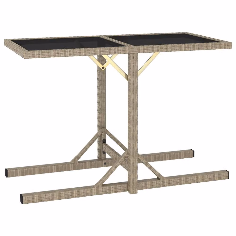 Berkfield Home Beige Poly Rattan and Glass Rectangular Garden Table W/D/H: 110 x 53 x 72 cm – 2