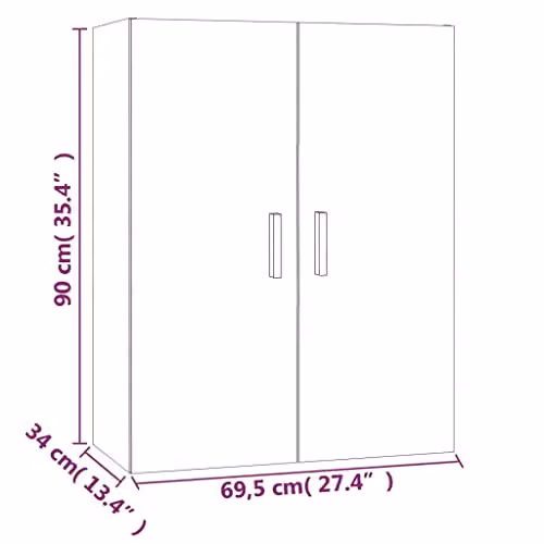 vidaXL Hanging Wall Cabinet in Sonoma Oak with Hinged Doors and Internal Shelves, W/D/H: 69.5 x 34.0 x 90.0 cm – 2