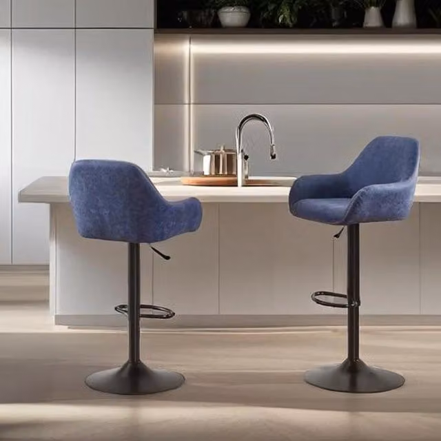 Modcraft Set of 2 Blue Height Adjustable Swivel Bar Stools with Synthetic Leather and Metal Frame