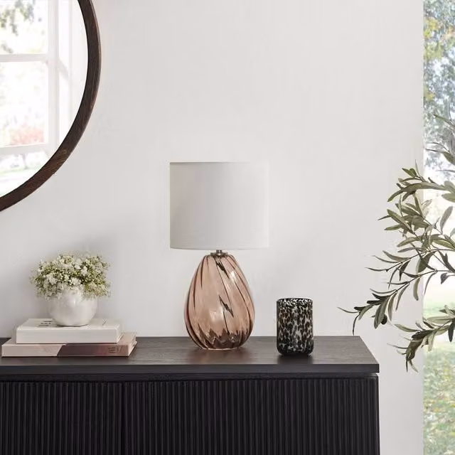FurnitureboxUK Aurelia Modern Brown Glass and White Fabric Table Lamp – 1