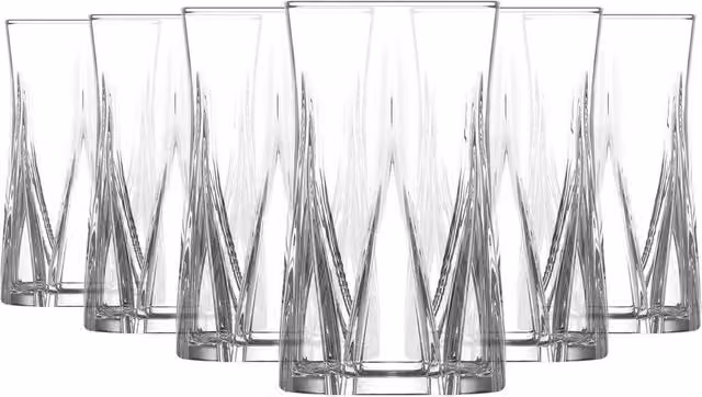 LAV Zoey Geometric Highball Tumbler Glasses, Clear, 380ml, Pack of 6
