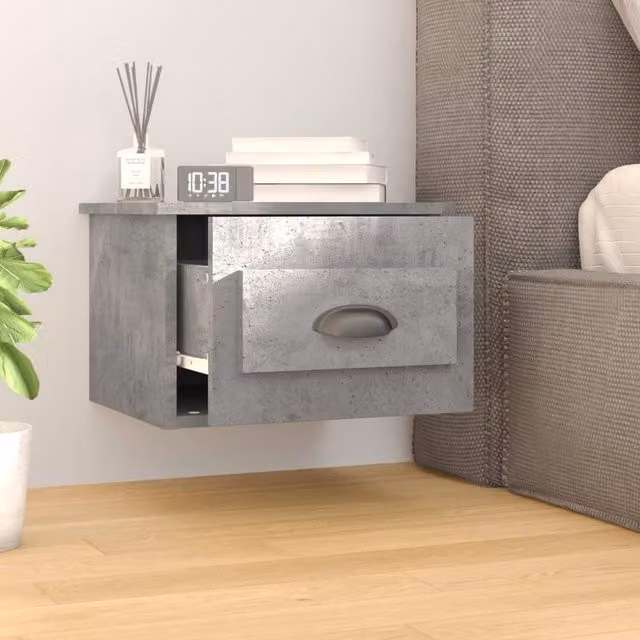 Berkfield Home Elegant Wall-mounted Bedside Cabinet in Concrete Grey, W: 41.5 cm, D: 36 cm, H: 28 cm – 1