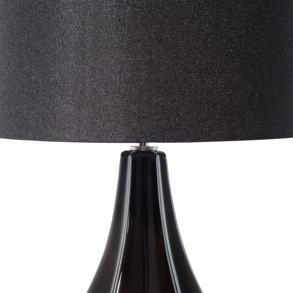 Wyld and Coco Glamour Black Ceramic Table Lamp with Fabric Drum Shade, Height: 60 cm – 4