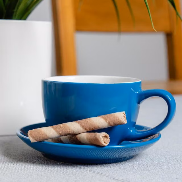 Argon Tableware Blue Stoneware Cappuccino Cup and Saucer Set, 250ml
