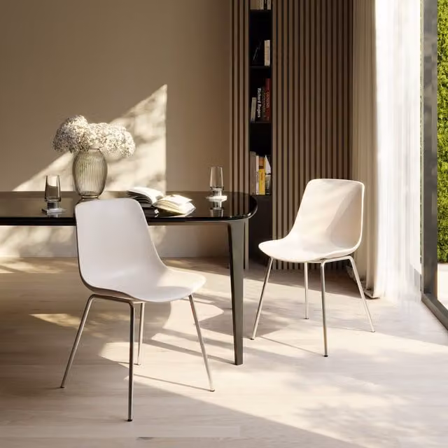 Tectake Modern Dining Chair Set of 2 in Taupe Fabric with Metal and Plastic Frame