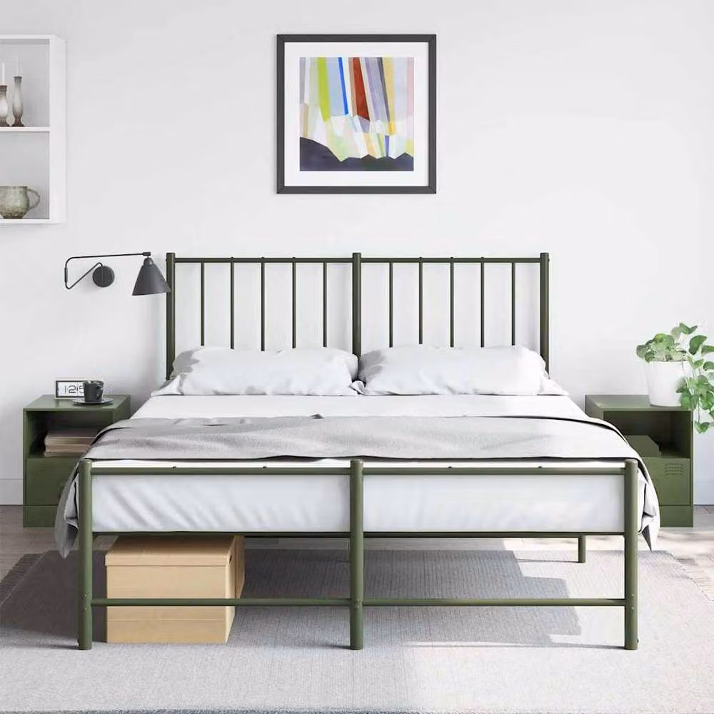 Berkfield Home Set of 2 Metal Bedside Cabinets in Olive Green, W/D/H: 34.5 x 39 x 44 cm – 2