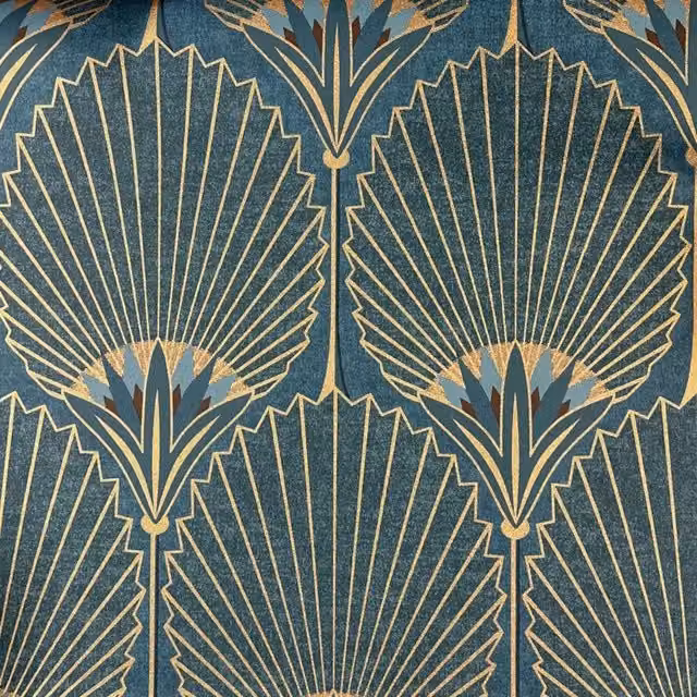 Grandeco Art Deco Nile Palm Botanical Wallpaper in Petrol, Gold, Green and Black