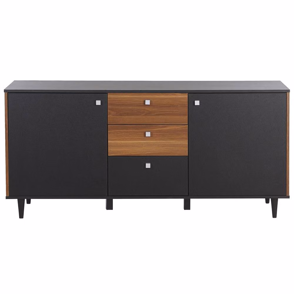 Wyld and Coco Black Sideboard with Dark Wood Panels, 3 Drawers and 2 Doors, W: 160 cm, D: 40 cm – 3