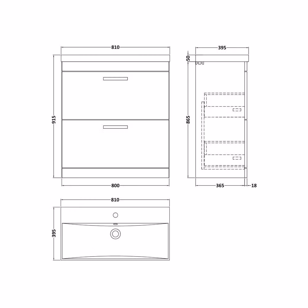Balterley Millwich Contemporary 2 Drawer Vanity Basin Unit in Gloss Grey, W: 80 cm, H: 91.5 cm – 2